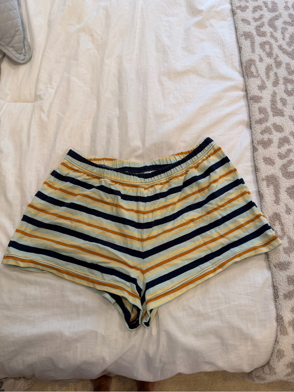 SET Active Striped Elastic-Waist Shorts - Yellow & Navy
